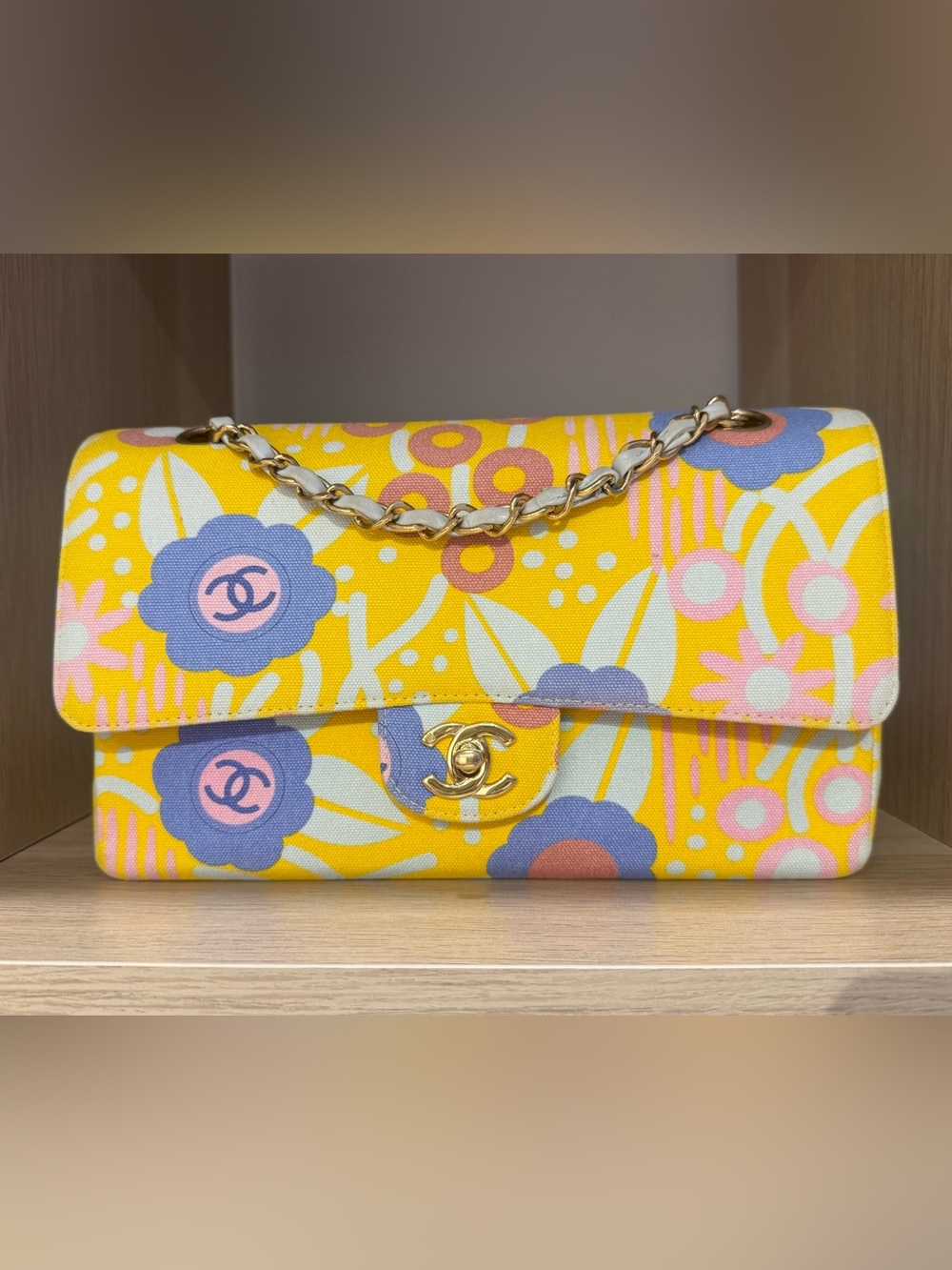 Chanel classic double flap Floral Shoulder Bag with Gold Hardware